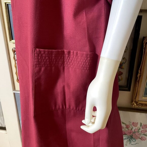 70s Vintage Anjac Deep Red Zip Front Cropped Sleeve Shift Dress House Coat 16 - Picture 4 of 6